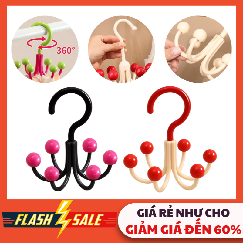 COMBO 3 Móc Treo Quần Áo 6 Nhánh Xoay 360 Độ Tiết Kiệm Không Gian Móc Treo 6 Chấu Đa Năng #