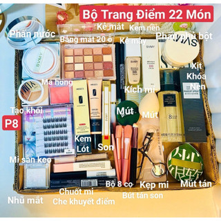  Set Trang Điểm Gồm Đầy Đủ Mi Sẵn Chân keo,xịt khoá nền kem nền,phấn phủ,tạo khối,má hồng,bảng mắt,son,sét cọ,.... 