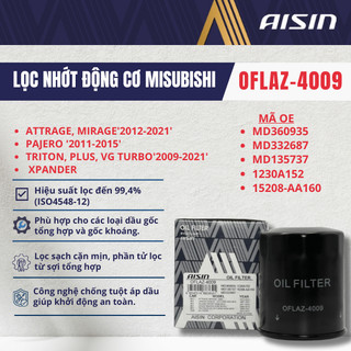 Lọc nhớt động cơ cho Mitsubishi Attrage,Mirage 2012~2021,Pajero 2011~2015,Triton 2009~2021, Xpander OFLAZ 4009