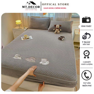  Ga gối nỉ nhung sữa trần bông cao cấp ga giường bọc đệm bo chun kèm đôi vỏ gối cao cấp siêu mềm mịn 