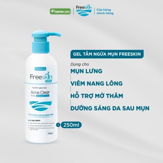Gel tắm ngừa mụn Novocare - Freeskin Forte hỗ trợ giảm mụn lưng, giảm thâm, giảm viêm nang lông, dưỡng sáng da 250ml