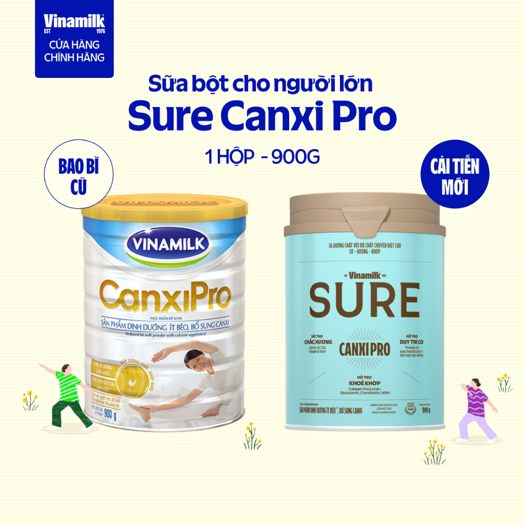 Sữa bột Vinamilk Sure CanxiPro 900g (Hộp thiếc) - Sữa bổ sung Canxi cho người già cao tuổi, Tốt cho xương khớp | BigBuy360 - bigbuy360.vn