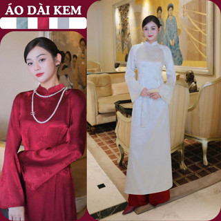  Áo dài gấm cao cấp Kem Trúc Anh thiết kế truyền thống mặc dịp lễ Tết đi chụp ảnh - Áo dài KEM 