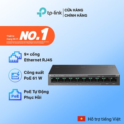 Bộ Chia Mạng Switch TP-Link LS1210P | 8 Cổng PoE+ Fast Ethernet + 2 Cổng Gigabit, 96W, Plug & Play