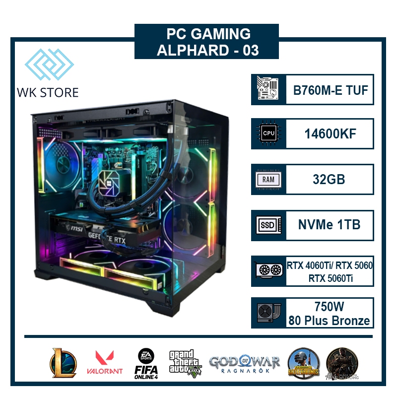 Thùng PC Alphard 03 | I5 14600KF, 32GB Ram, SSD 1TB, VGA RTX 5060/ 4060Ti/ 5060 Ti Mới BH 36T