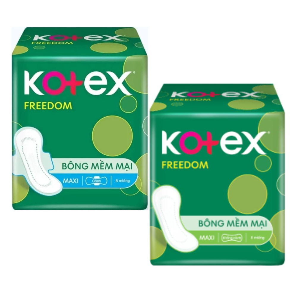 Gói Băng Vệ Sinh Kotex Freedom Maxi Cánh, Không Cánh - Gói 8 Miếng (23cm)