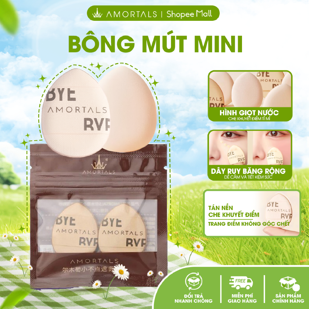 Bông mút trang điểm mini AMORTALS Chính Hãng Hình Ngón Tay Che Khuyết Điểm, Má Hồng, Kem Nền 2 Miếng
