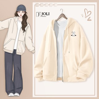Áo Hoodie Zip, Áo Khoác Nam Nữ Unisex By JOLI Mã Tai Thỏ Chất Nỉ Bông Form Rộng Mũ 2 Lớp J Joli Trendy