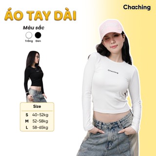  Áo Thun Dài Tay Nữ Ôm Body Thun Borip Logo ChaChing Áo Thun Tay Dài ChaChing Basic Áo Thun Gân Borip Co Giãn 4 Chiều 