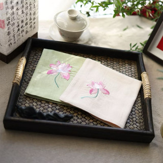 Khăn Tay Thêu Thủ Công Handmade Hoa Sen Cổ Điển Làm Quà Tặng 25x25cm - Hana Chỉ Mây