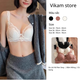 [Mã B64] Áo Lót Nữ Ren Áo Ngực Ren Có Gọng Mút Mỏng 0.3cm Kem Women Bra Kem Women Đen