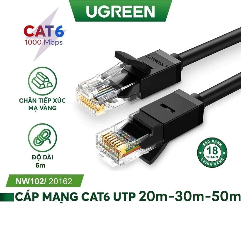 Dây Cáp Mạng Cat6 20m 30m 50m 1Gbs Tốc Độ Cao Pc Laptop Ugreen chính hãng BH 12 Tháng