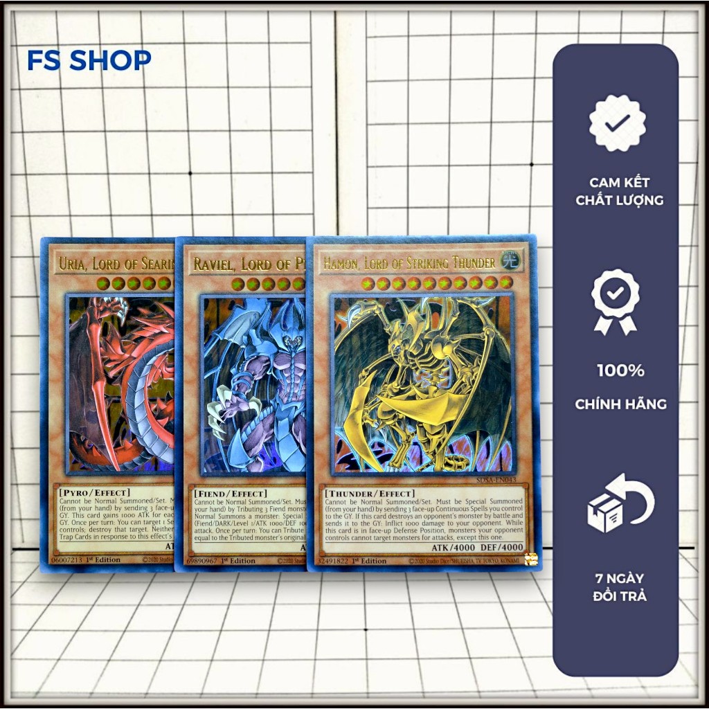 [FS Yugioh] Thẻ bài yugioh chính hãng Set Tam Quỷ Hamon, Uria, Raviel – Ultra Rare