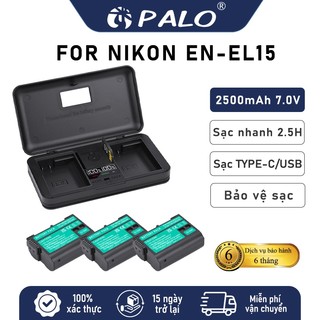 PALO Pin Nikon EN-EL15 Bộ 2 Pin + Sạc Đôi cho Nikon D800 D7100 D7000 D810 D750 D800E D610 D600MB-D11