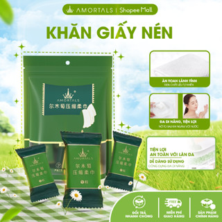 Bịch 5 khăn nén Amortals - khăn mặt dùng 1 lần đi chơi, du lịch tiện lợi