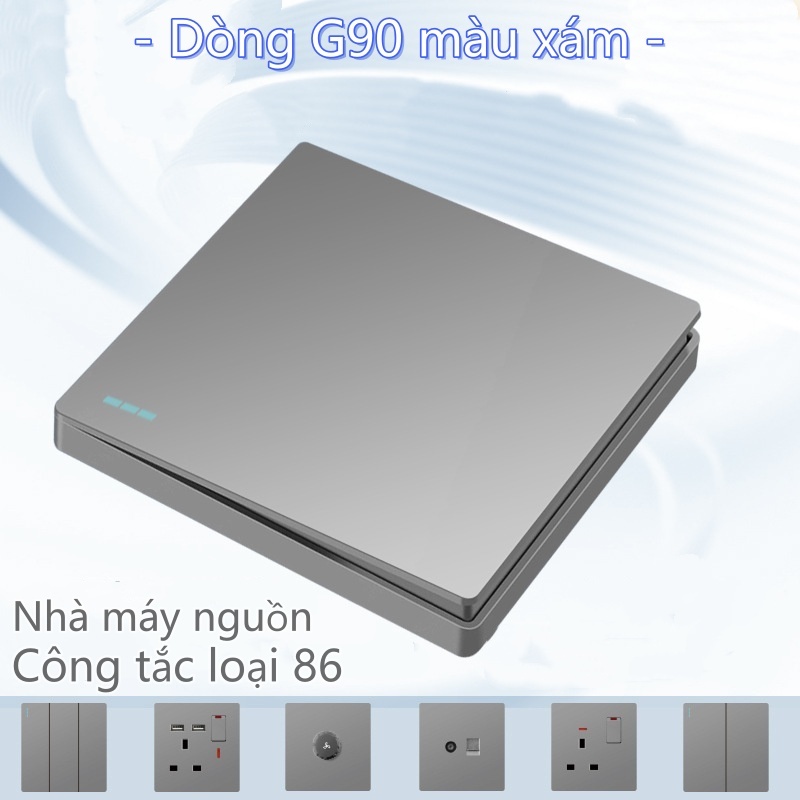 Công tắc và ổ cắm tường hiện đại, màu xám 86 mm,công tắc 1/2/3/4 một chiều 2…