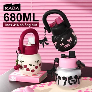  KADA Ly Giữ Nhiệt Bình Nước Giữ Nhiệt 6h 680ml 23oz  Có Tay Cầm Ống Hút Inox 316 ống Dùng Cho Văn Phòng & Trường Học 