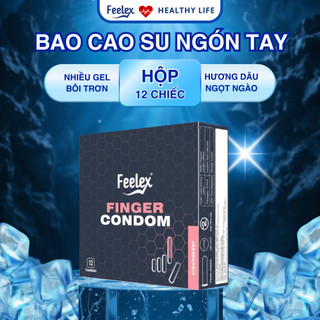  Bao cao su ngón tay Feelex Finger nhiều gel bôi trơn hương dâu ngọt ngào an toàn - hộp 12 chiếc 