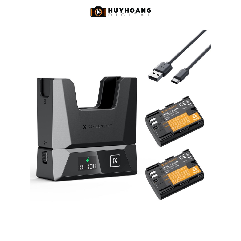 Bộ 2 pin K&F Concept LP-E6NH dung lượng 2600mAh và bộ sạc nhanh 18W, KF28.0088