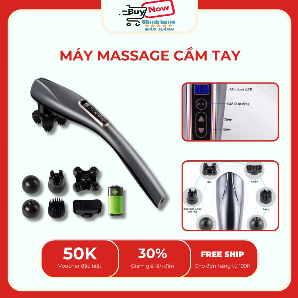 Máy Đấm Lưng YOTUO, Máy Massage Cầm Tay Kèm 6 Đầu Thay Thế - Phiên Bản Cao Cấp 2025 (BH 1 Năm)