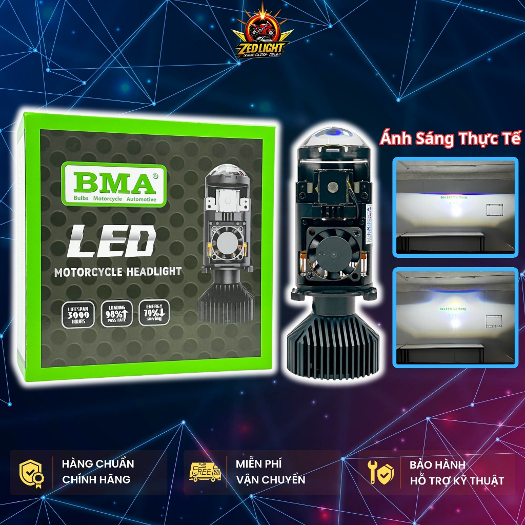 Đèn Pha LED Bi Cầu R04F BMA - 55W Siêu Sáng,Pha Màn Chập Lắp Oto Xe Máy Tiết Kiệm Điện Năng - Bảo Hà