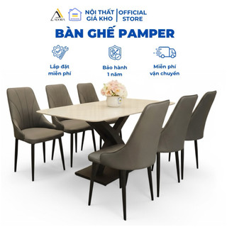  Bàn Ăn Adora Mặt Đá Ceramic Bóng Chân X cong Kèm 4 6 8 Ghế Pamper 