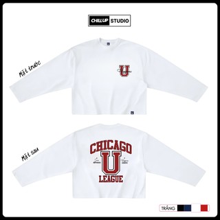  Áo Thun Tay Dài Form Boxy Rộng By CHILLUP STUDIO In Hình Chicago-TC107 Cotton Co Giãn 4 Chiều Mềm Mịn 