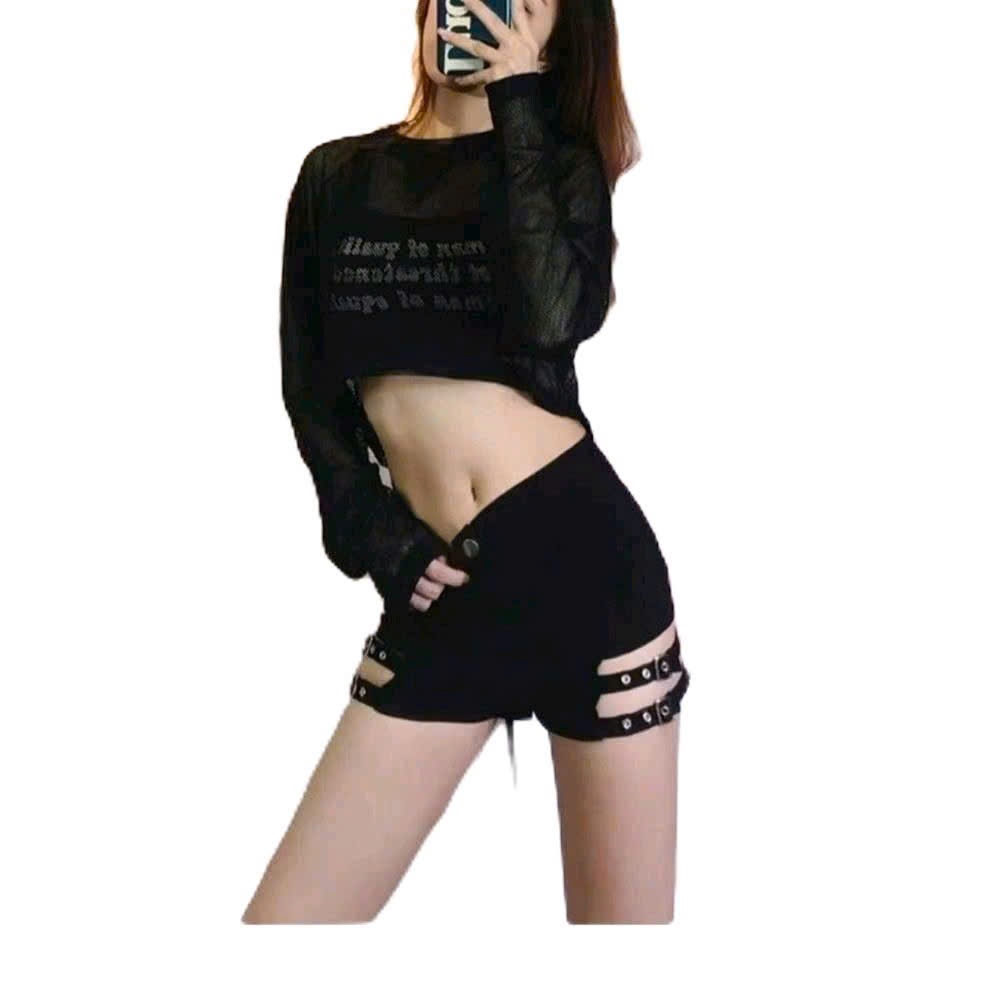 quần đùi kaki  y2k phối khoen cạp cao đan 2 dây khoen phối nịt bên sườn