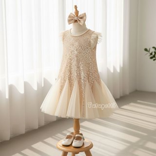 Đầm công chúa kim sa lấp lánh dự tiệc bé gái Tutupetti tay cánh tiên xòe dễ thương