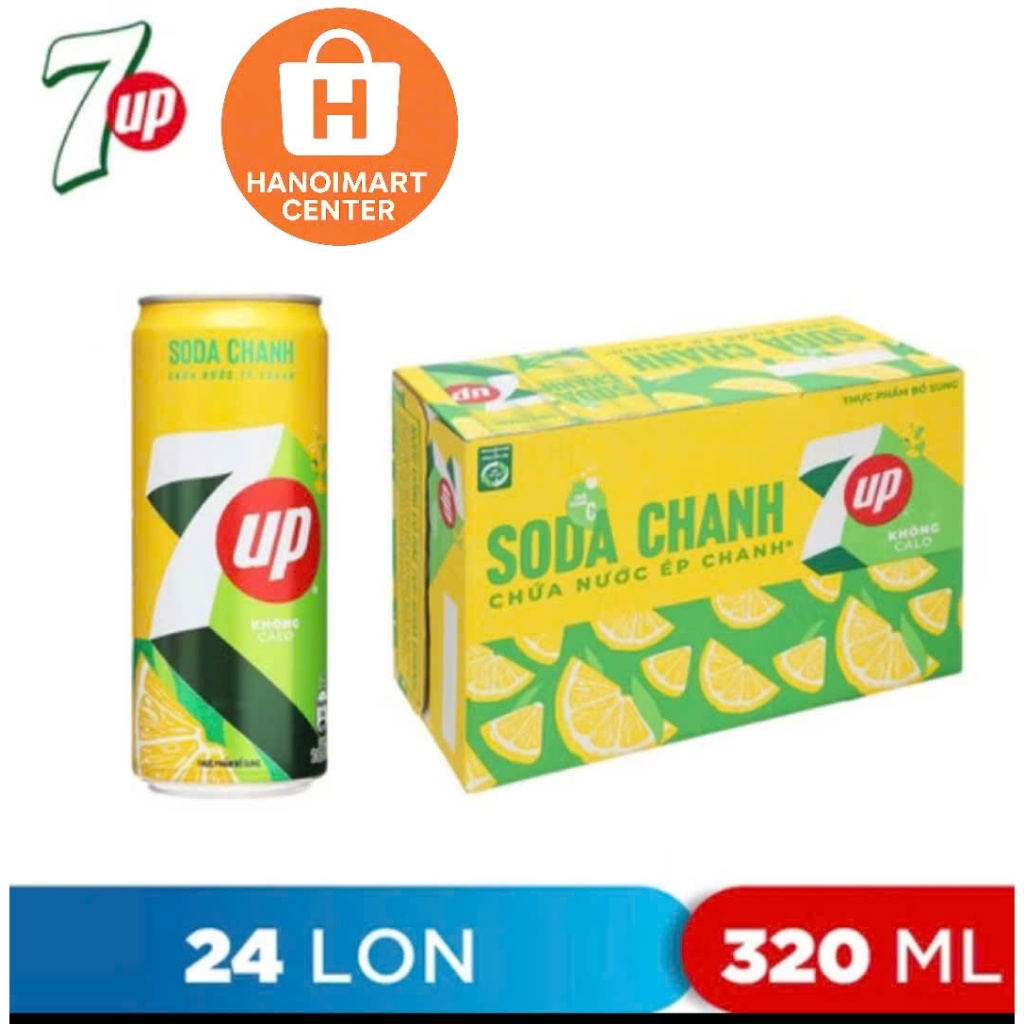 Nước Uống Có Ga 7Up Soda Chanh Không Calo Pepsi | Chứa Nước Ép Chanh - Thùng 24 Lon x 320ML