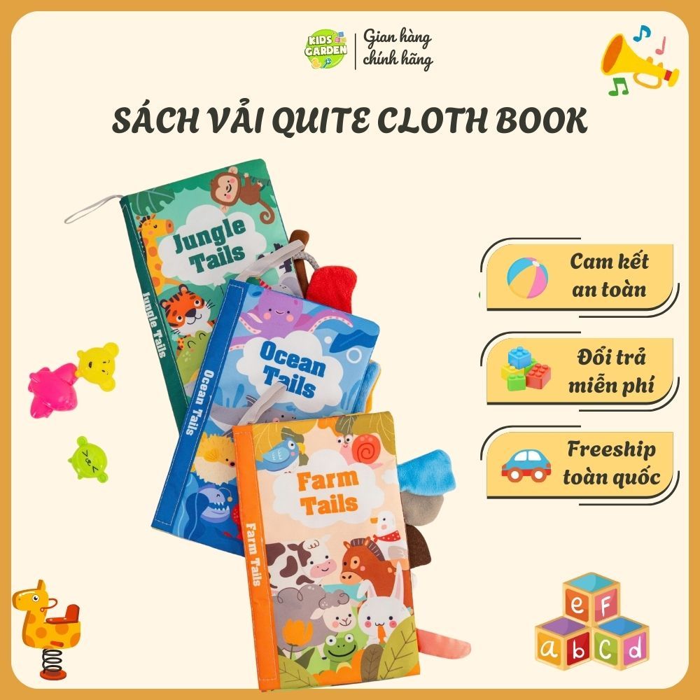 Đồ Chơi Sách Vải Đuôi Thú Ahihi - Quite Cloth Book (Jungle/Farm/Ocean Tails)