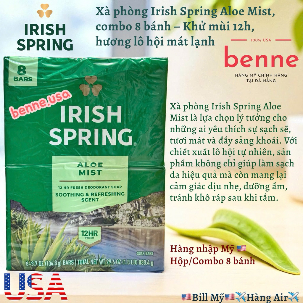 [🇺🇸 Hàng Mỹ] Set 8 cục xà phòng Irish Spring Aloe Mist