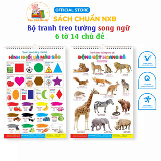  Đồ chơi - Bộ tranh treo tường song ngữ 6 tờ 14 chủ đề cho bé - Phiên bản mới có file đọc quét mã QR 