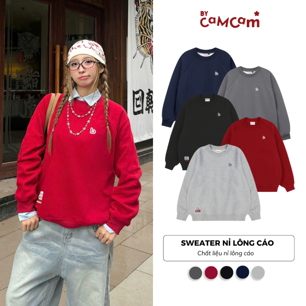 Áo Sweater Nỉ Lông Cáo Basic Bycamcam Mềm Mịn Dày Dặn Logo Mini Nam Nữ ASWD062