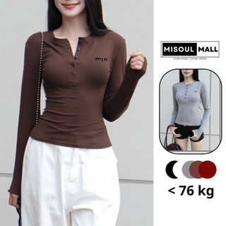  Áo Thun Nữ Tay Dài Cổ V Cài Cúc Thêu Chữ MIN BigSize MiSoul Mall Áo Cotton Dài Tay Thêu Chữ 489 