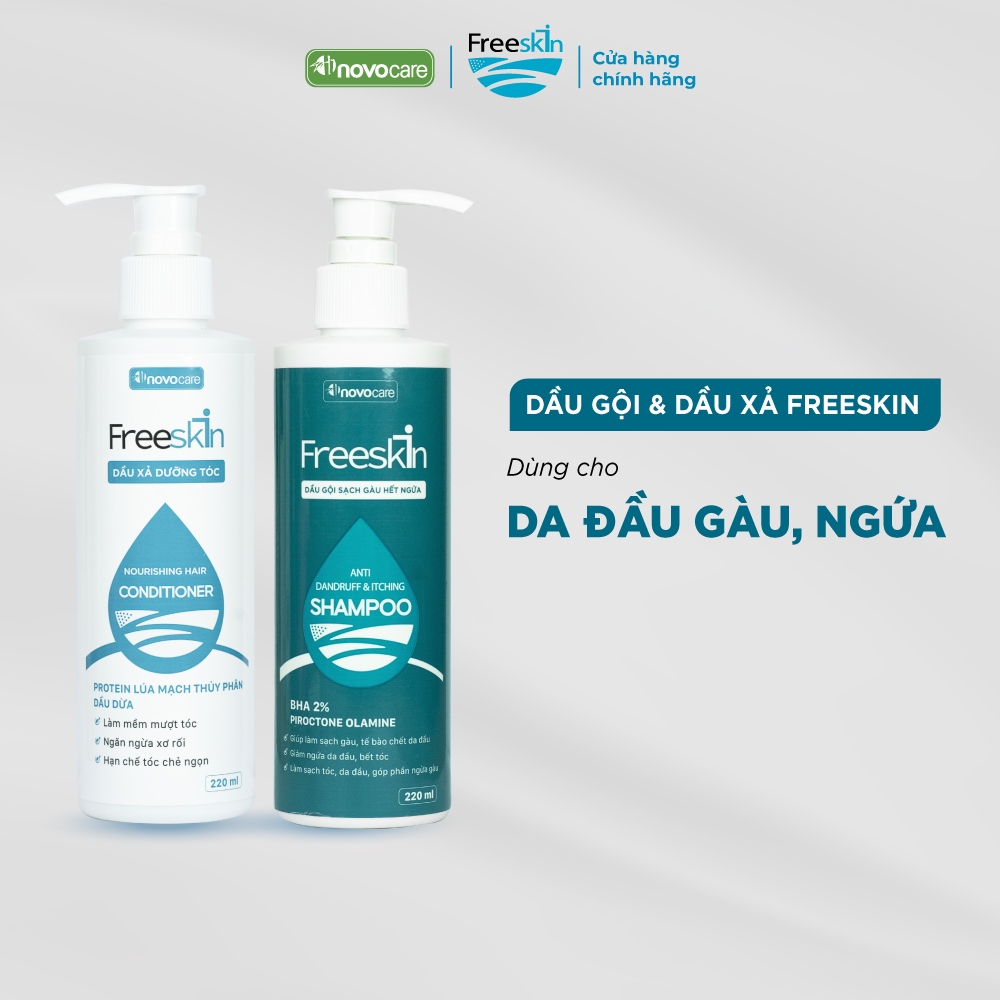 Bộ dầu gội sạch gàu hết ngứa & dầu xả dưỡng tóc Novocare - Freeskin 220ml