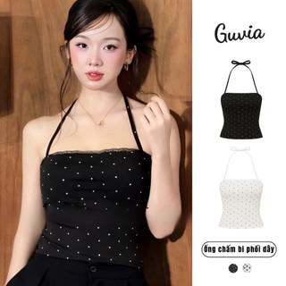  Áo Ống Chấm Bi phói dây cột cổ borip co dãn ôm body GUVIA áo quay choàng cổ nữ hở lưng mặc đi chơi ADD147 