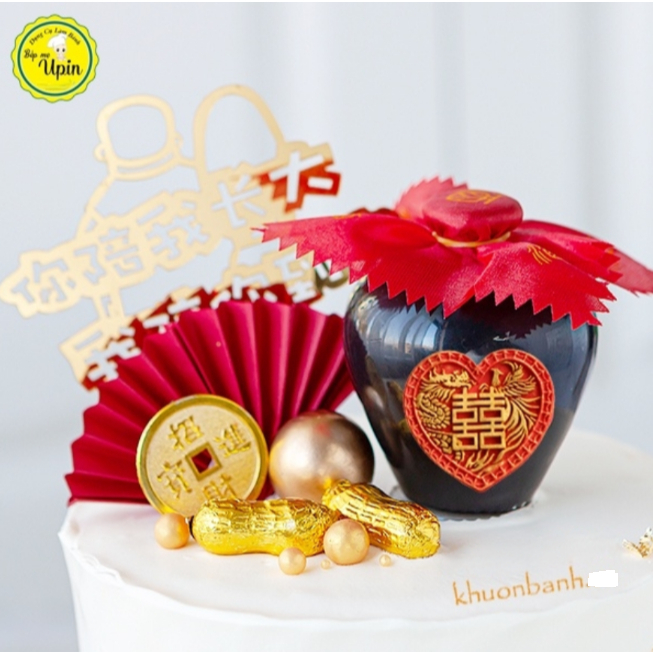 Khuôn silicon trái tim song hỉ long phụng và đồng tiền thần tài trang trí bánh