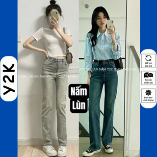 Quần Ống Đứng Nữ m50 Jean Cho NẤM LÙN 9 Tấc 90cm Lưng Cao Bò Rin Jeans Y2K