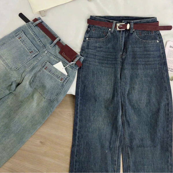 [GIÁ MỞ BÁN] Quần Jean Nữ, quần jeans nấm lùn Suông Ống Rộng Trơn Lưng Cao M7978_79