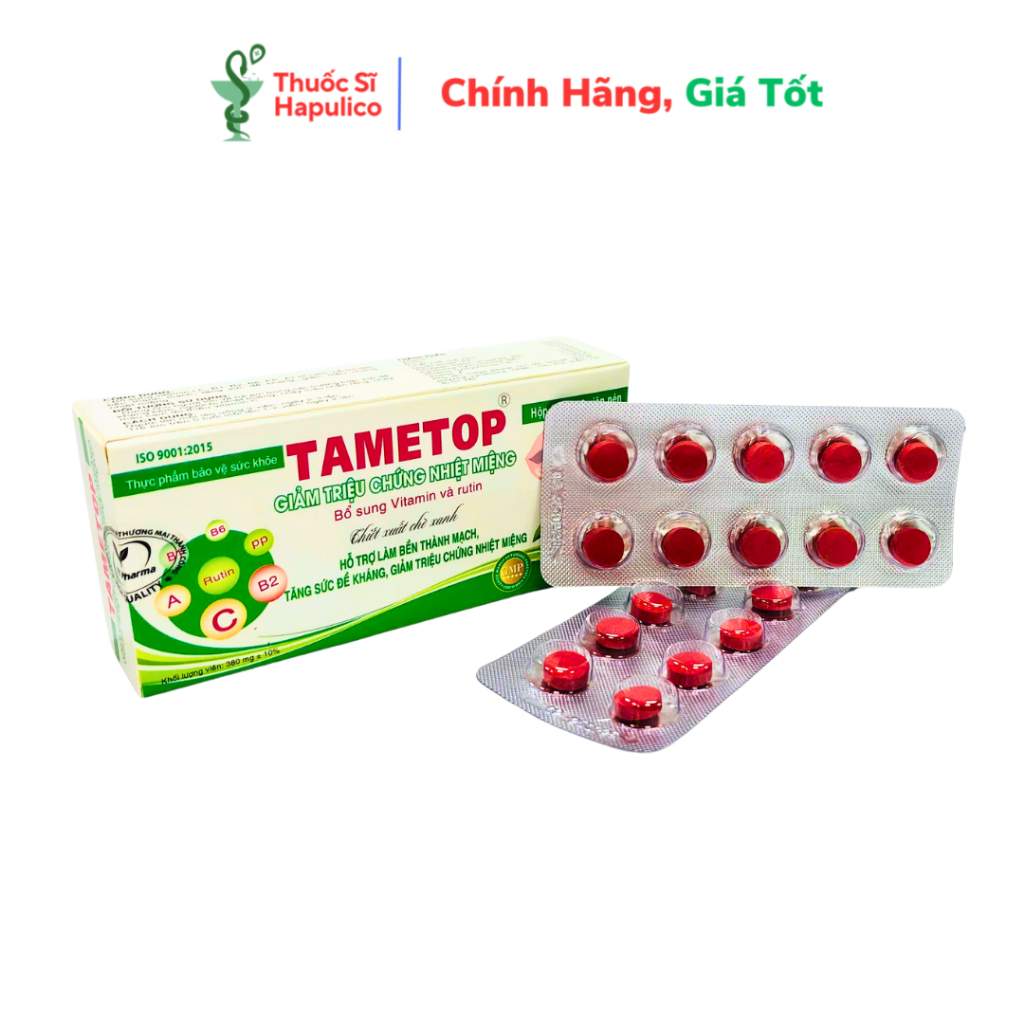 Viên Tametop Hỗ Trợ Giảm Nhiệt Miệng, Bổ Sung Vitamin C, B2, Chiết Xuất Trà Xanh – Hộp 30 viên