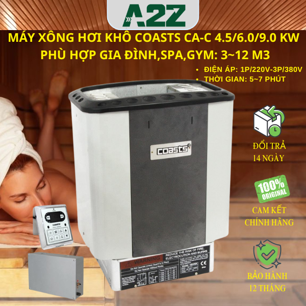 Máy xông hơi khô Coasts CHÍNH HÃNG| CS: 4.5,6,9 KW| Kèm BĐK rời| Phù hợp gia đình, spa, gym.