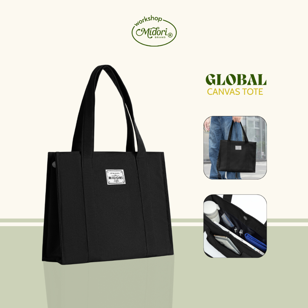 Túi Xách Vải Global Tote Nam Nữ Polyester Thời Trang Đeo Vai Đựng Laptop Đi Học Làm | Mi Midori
