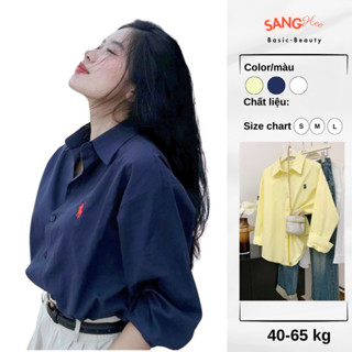 Áo sơ mi thêu ngựa chất thô mềm SangHee 2025, Áo sơ mi nữ dài tay cổ đức thêu ngựa 103 2025