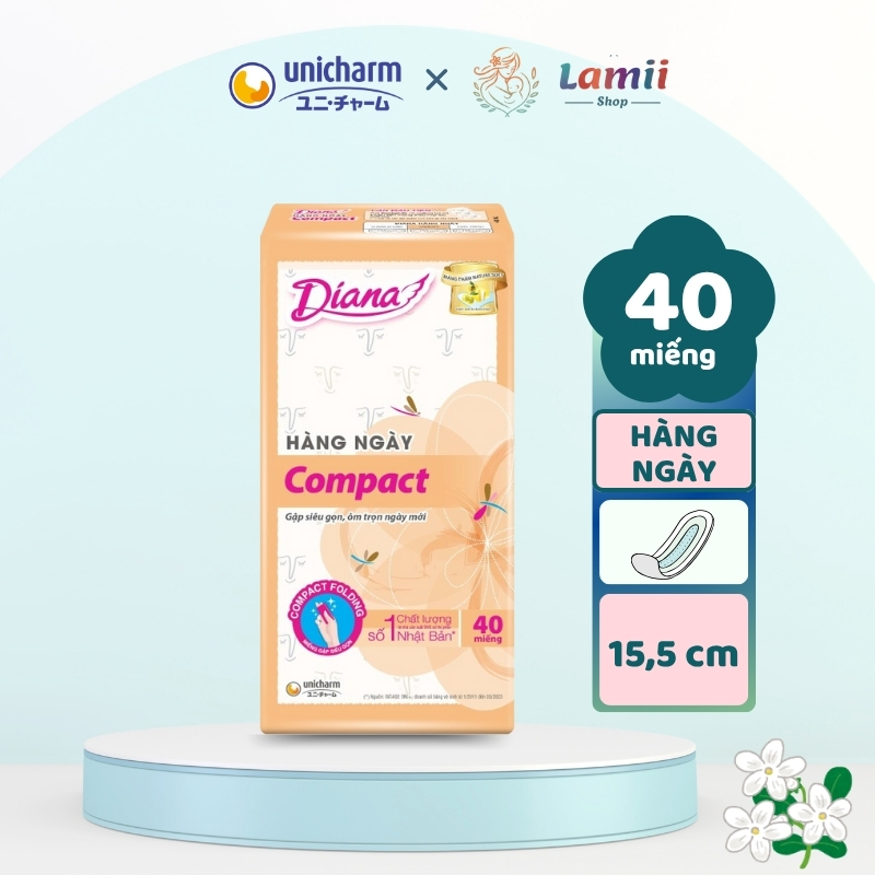 Băng vệ sinh Diana Hàng ngày Sensi Compact gói 40 miếng dài 15.5cm