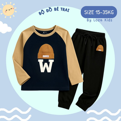 Bộ quần áo thu đông bé trai in nhiều hình - Đồ bộ bé trai size15-35kg Loza Kids BY002