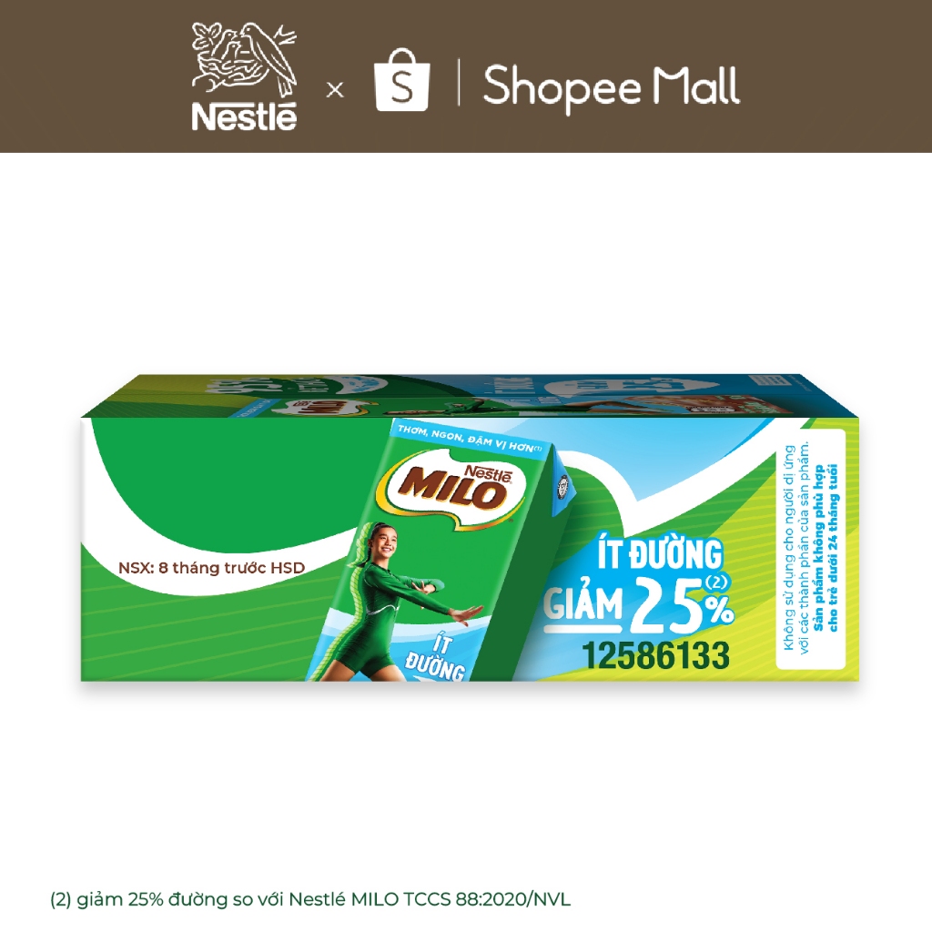   Live  Thùng 48 hộp thức uống lúa mạch uống liền Nestlé MILO ít đường 48x180ml 