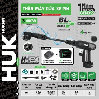 Máy rửa xe pin HUKAN HUK G3BL-RP7, Không chổi than, 480w 4 Cấp chỉnh Béc xịt 6 tia