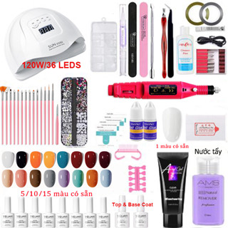 Combo làm nail Bộ làm nail tại nhà Máy mài móng Mini đèn hơ móng tay 54W/120W Dụng cụ làm móng+TOP&BASE