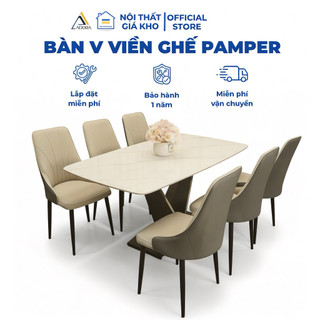   Adora  Bộ Bàn Ăn Mặt Đá Chân V Viền Inox -  4 6 8 Ghế Pamper Hiện Đại Sang Trọng 